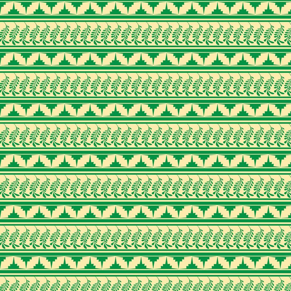 tribale tradizionale tessuto batik etnico di ikat floreale senza soluzione di continuità modello di verde le foglie primavera fiorire vettore design su un' giallo sfondo