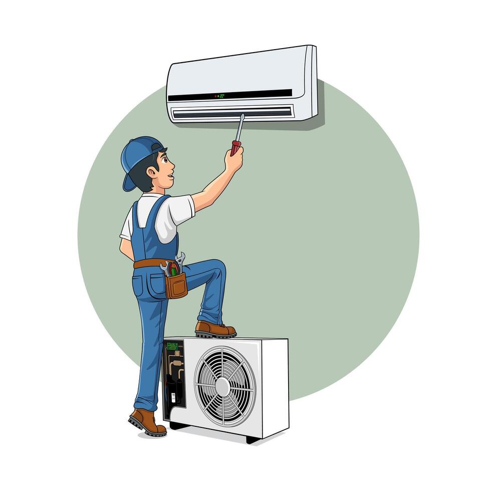 illustrazione di design del personaggio dei cartoni animati del servizio hvac vettore