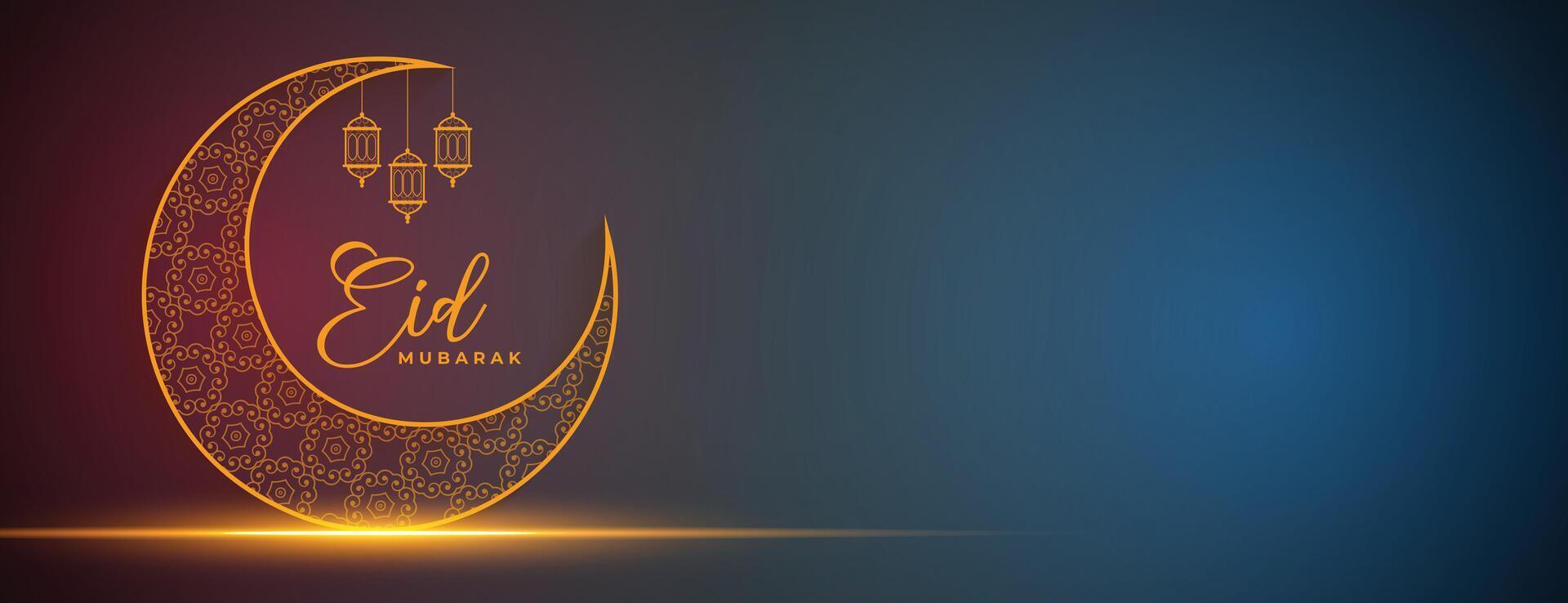 brillante eid ul Fitr tradizionale bandiera con d'oro Luna design vettore