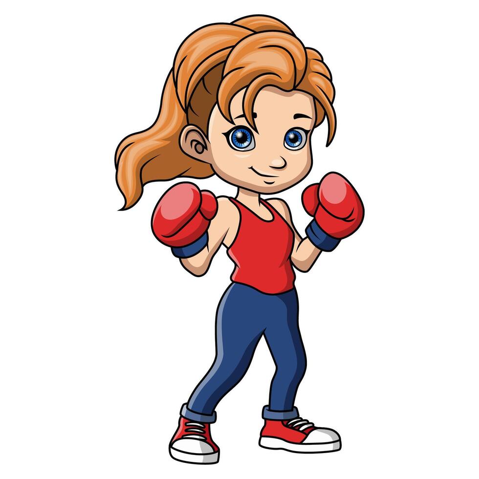 carino poco ragazza cartone animato boxe vettore