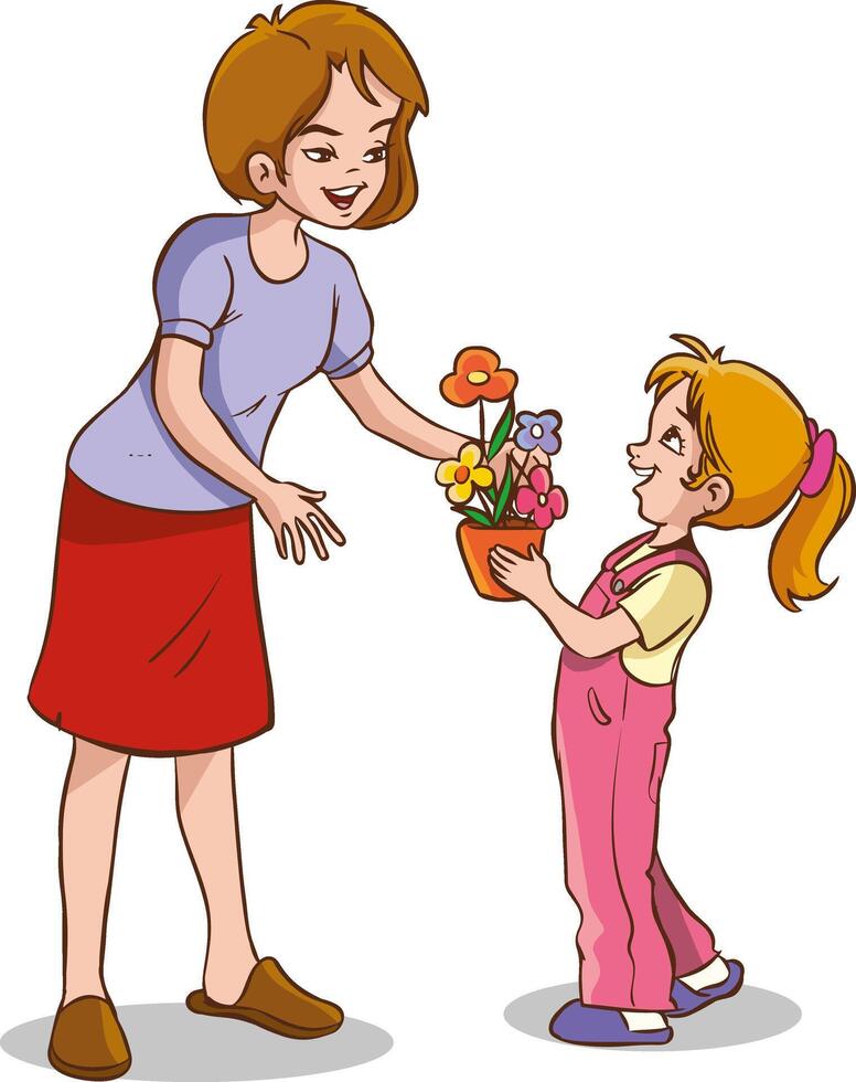 vettore illustrazione di bambini dando fiori per sua madre