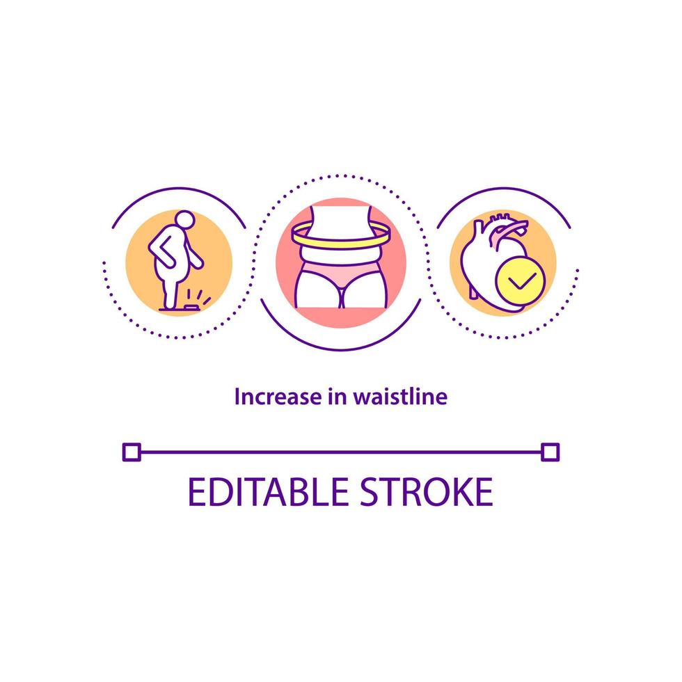 aumento dell'icona del concetto di girovita. l'alta pressione sanguigna causa l'illustrazione al tratto sottile di un'idea astratta. aumentare di peso intorno agli addominali. disegno a colori contorno vettoriale isolato. tratto modificabile