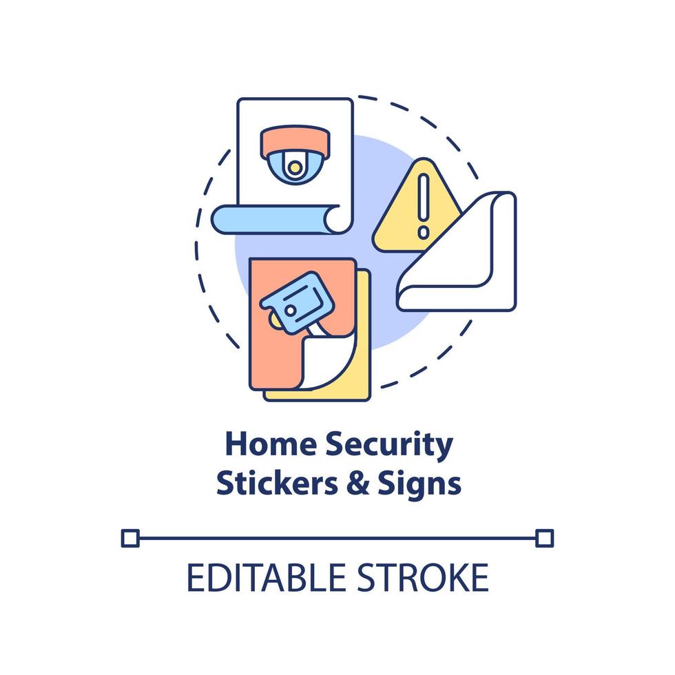 icona del concetto di adesivi e segni di sicurezza domestica. prevenzione furto con scasso idea astratta linea sottile illustrazione. avviso di sistema di sicurezza falso. disegno a colori contorno vettoriale isolato. tratto modificabile