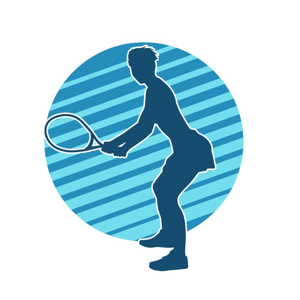 silhouette di un' femmina tennis giocatore nel azione posa. silhouette di un' donna giocando tennis sport con racchetta. vettore