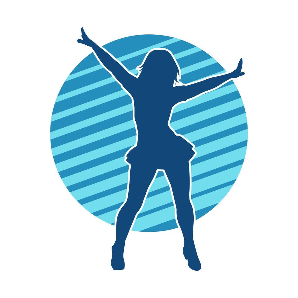 silhouette di un' femmina ballerino indossare mini gonna nel azione posa. silhouette di un' sottile donna danza felicemente. vettore