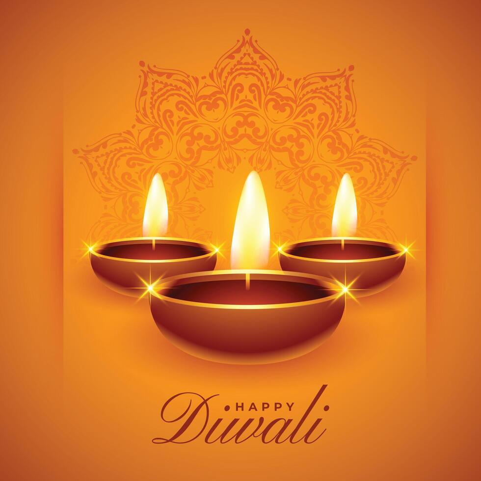 contento Diwali auguri sfondo con diya olio lampade vettore