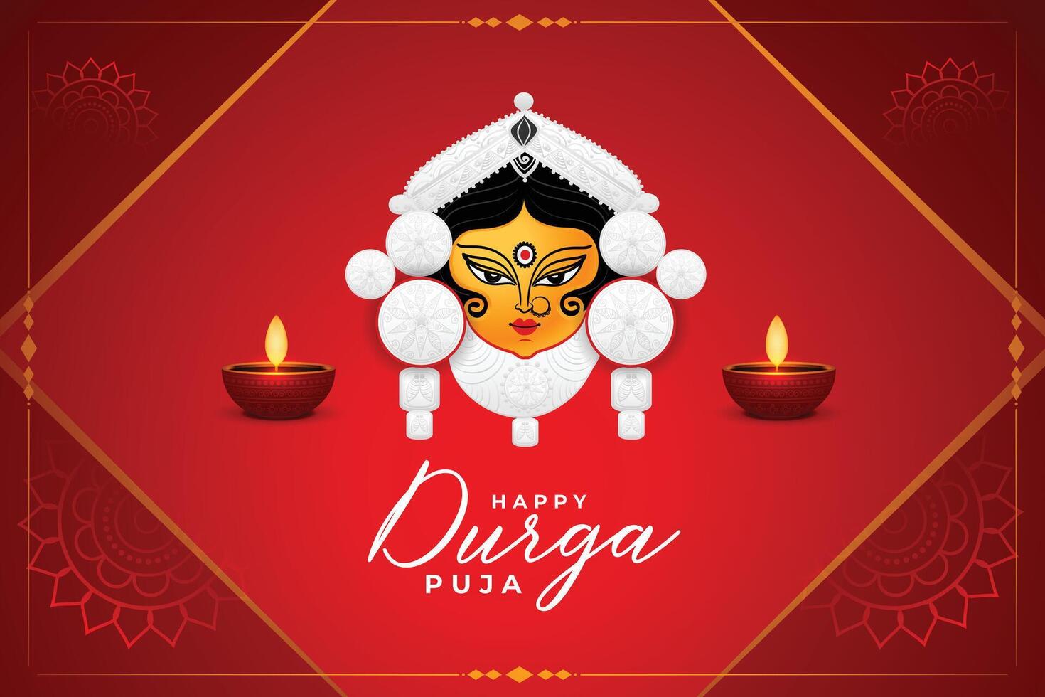 contento Durga pooja rosso realistico carta design vettore