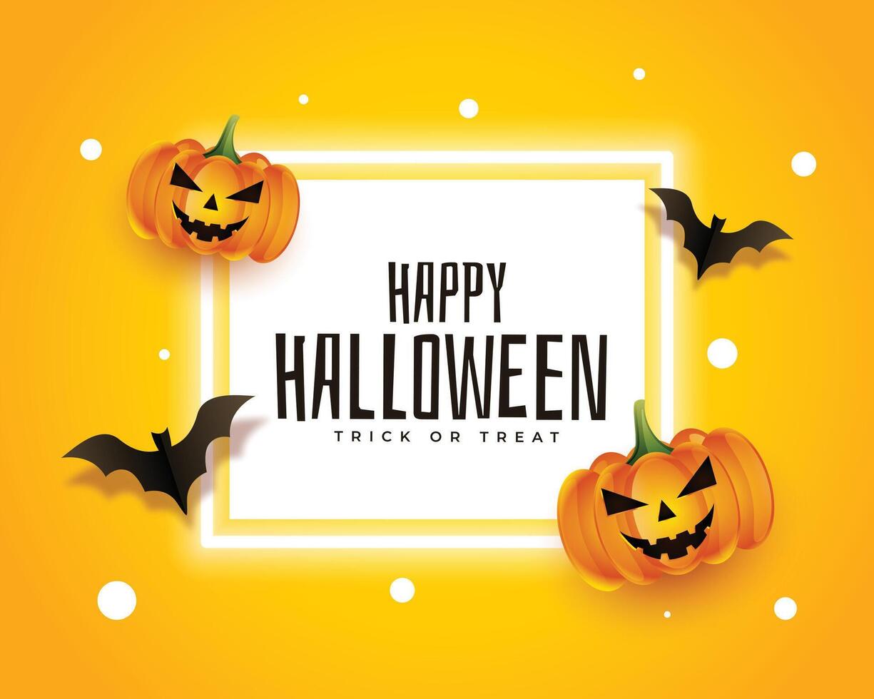 realistico contento Halloween carta con pipistrelli e zucche vettore
