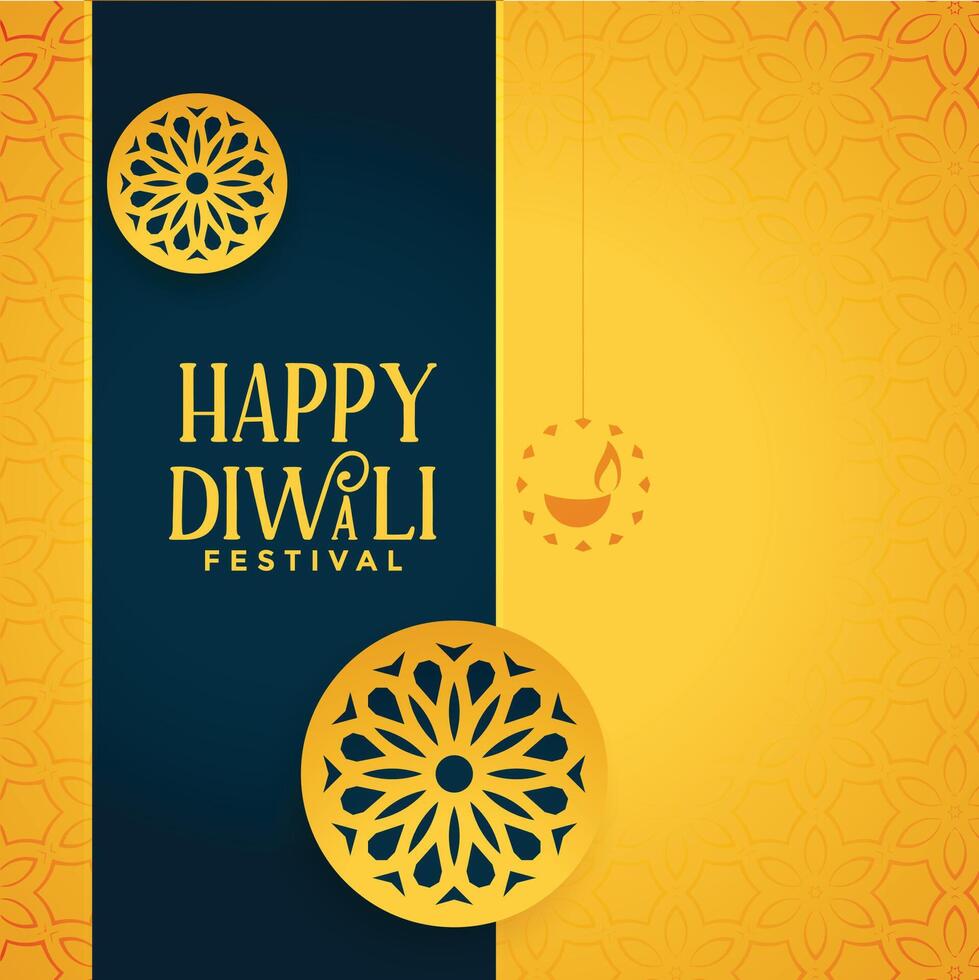 contento Diwali decorativo diya giallo sfondo vettore
