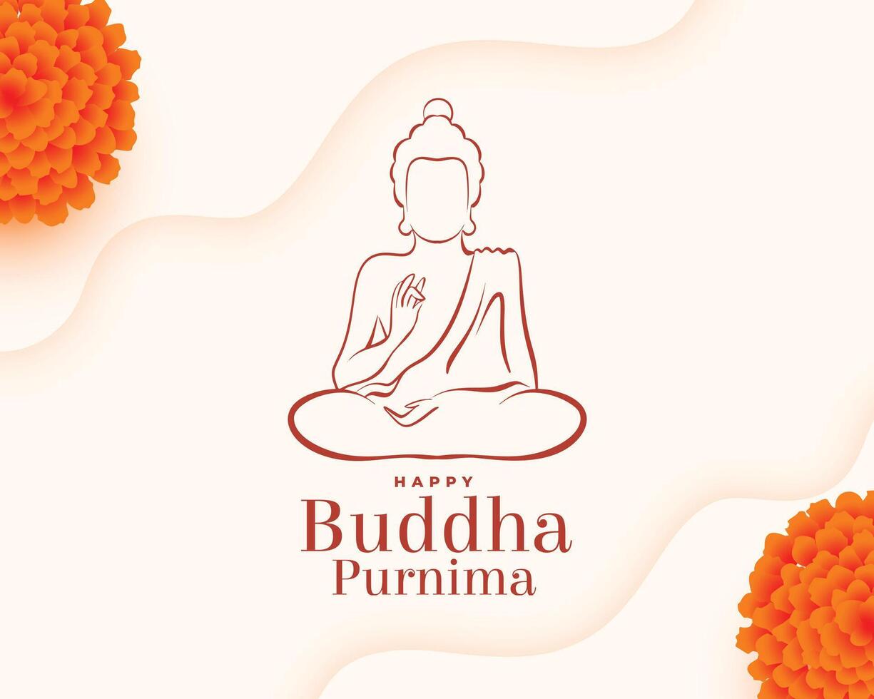 linea arte Budda purnima sfondo con floreale decorazione vettore