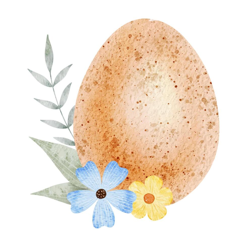 arancia Pasqua uovo, fiori e le foglie. pasquale concetto con Pasqua uova con pastello colori. isolato acquerello illustrazione. modello per Pasqua carte, copertine, manifesti e inviti. vettore