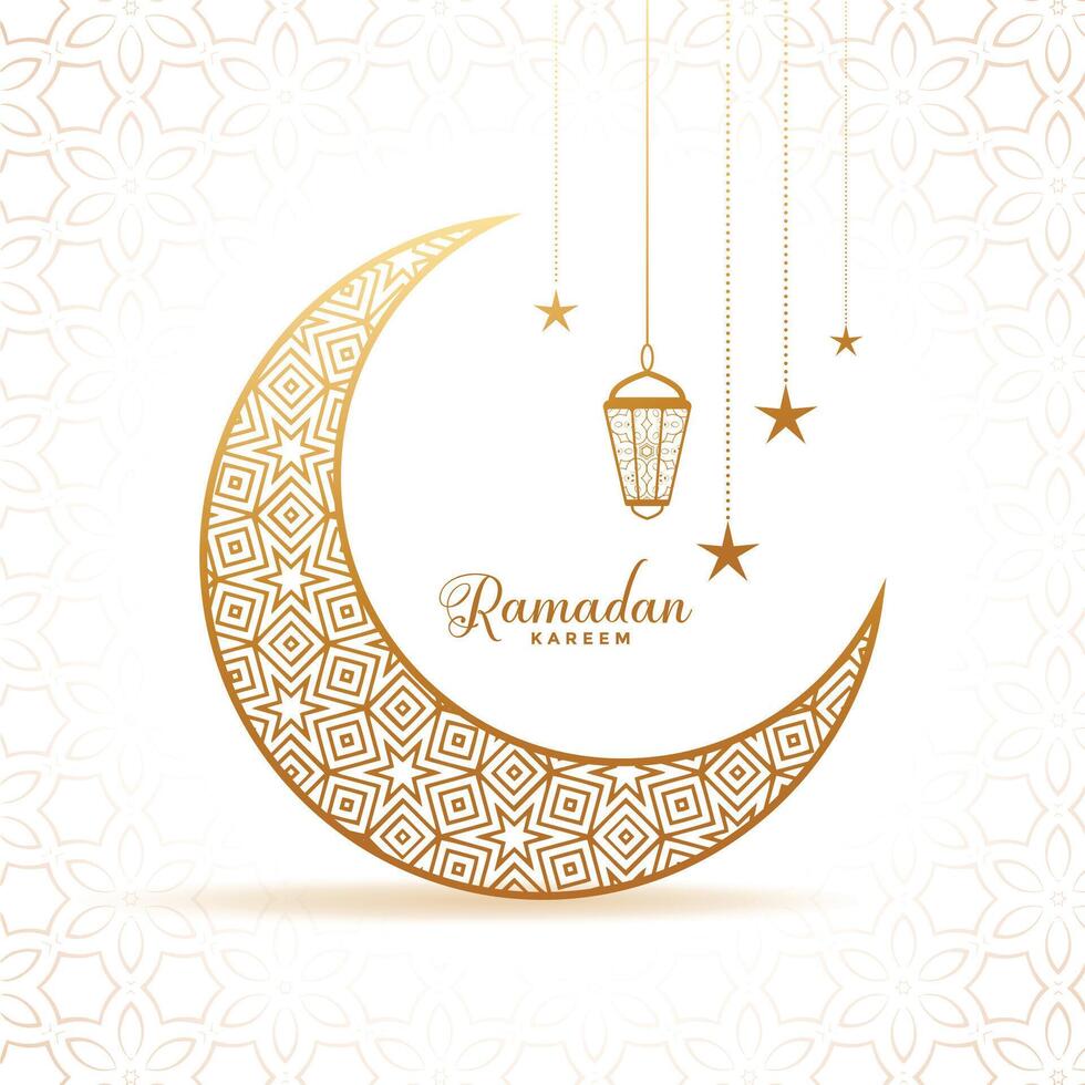 elegante ramadan kareem decorativo luna e lanterne saluto vettore