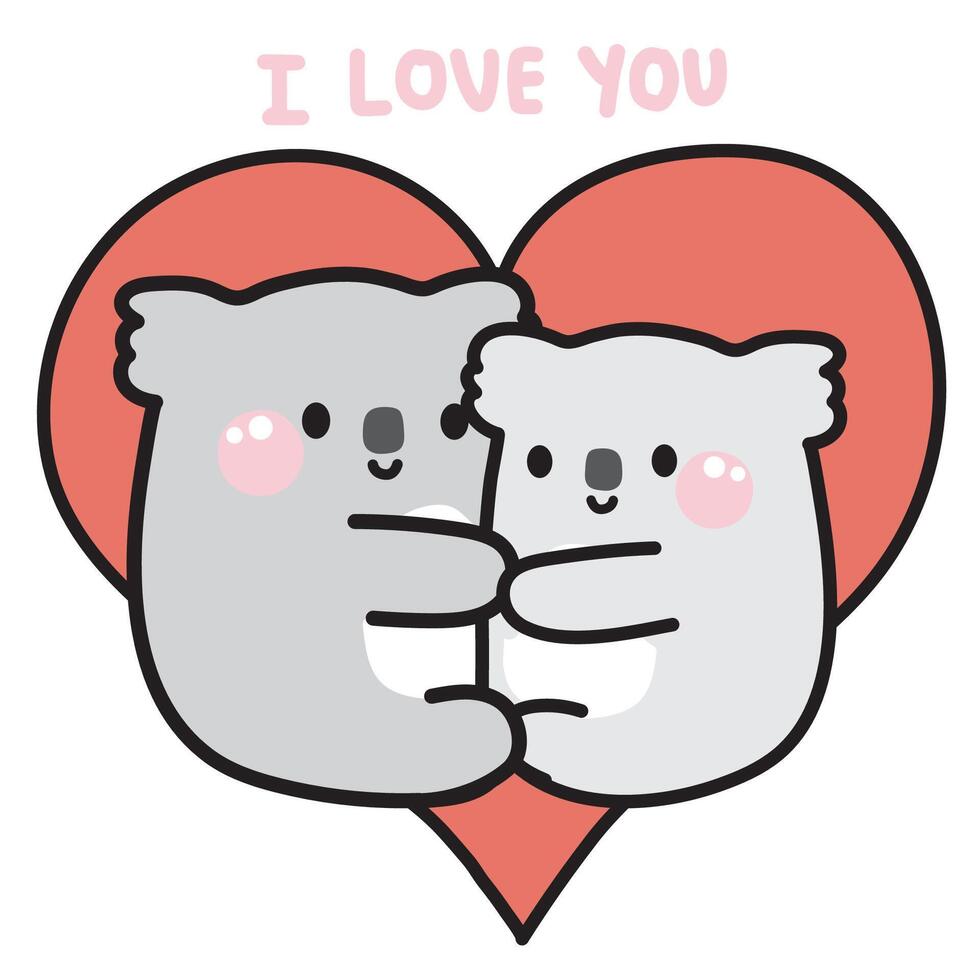 san valentino giorno.carino koala orso coppia abbraccio su cuore sfondo.selvaggio animale personaggio cartone animato design.love.baby graphic.kawaii.vettore.illustrazione. vettore