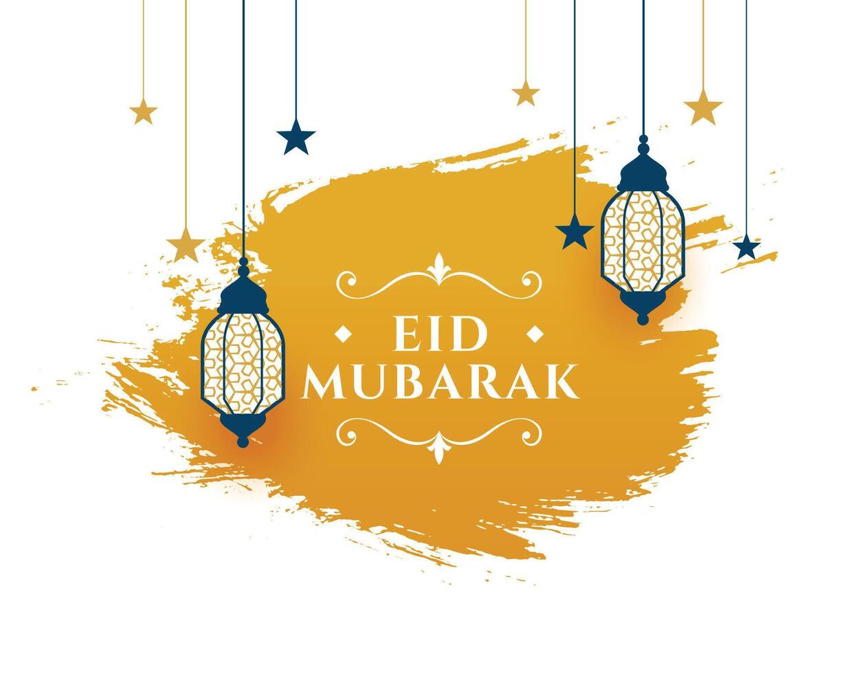 spazzola ictus stile eid mubarak religioso carta con sospeso lanterna design vettore