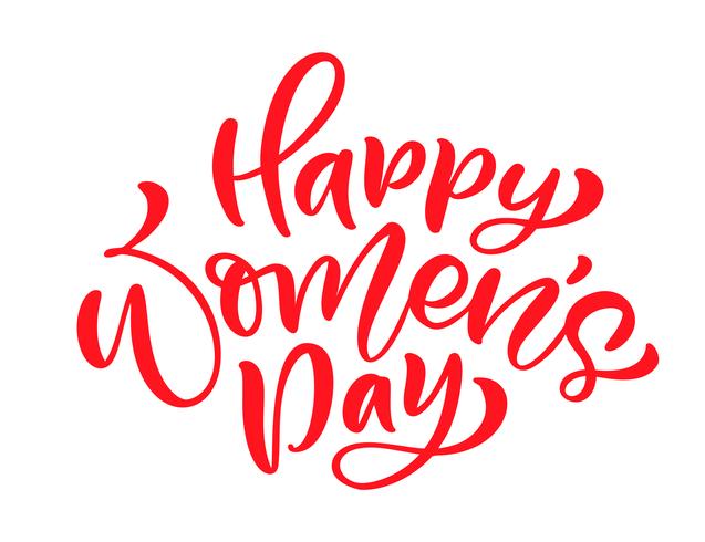 Frase di calligrafia rosa Happy Womens Day. Lettering disegnato a mano di vettore. Illustrazione donna isolata Per la carta di progettazione di scarabocchio di schizzo di festa vettore