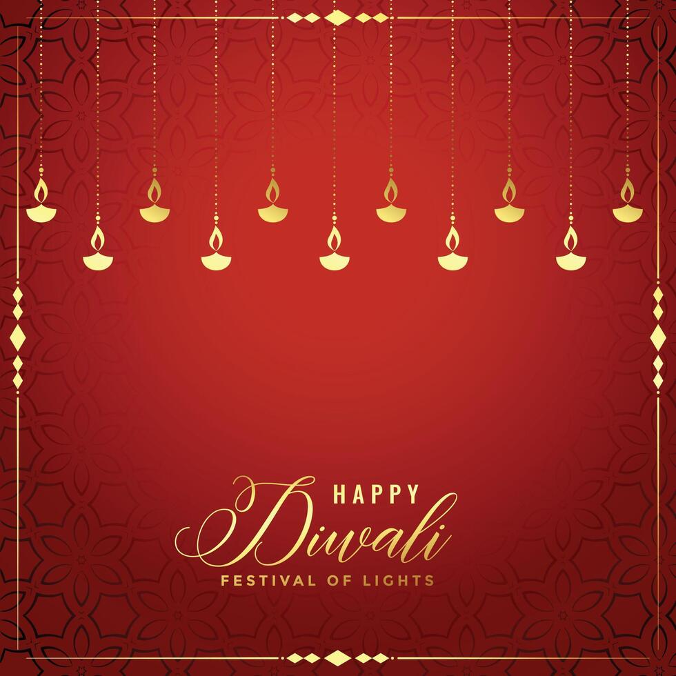 contento Diwali rosso e d'oro decorativo Festival carta design vettore
