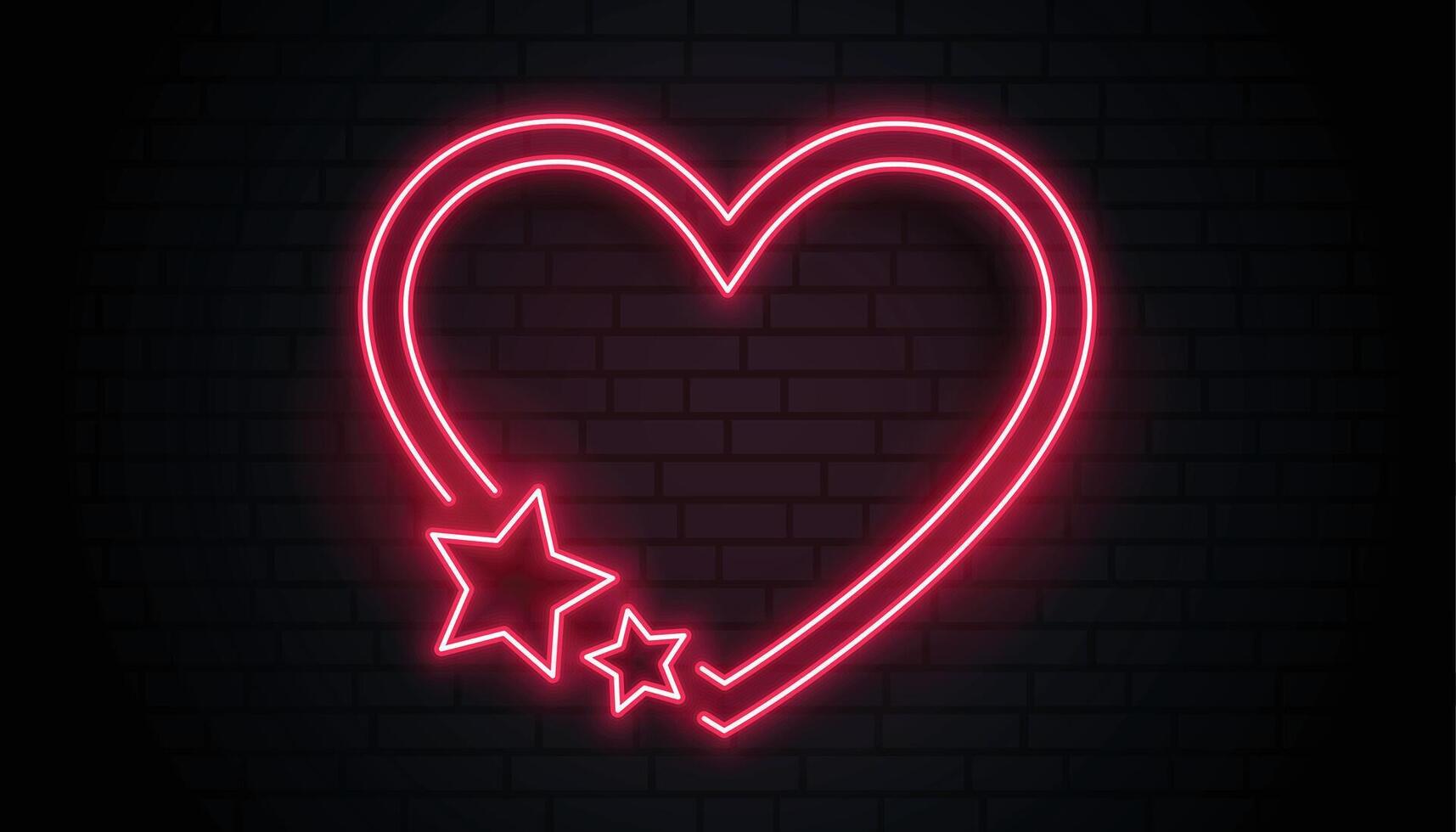 rosso amore cuore e stella neon telaio design vettore