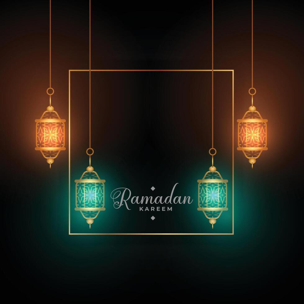 Ramadan kareem raggiante lampade sfondo con testo spazio vettore