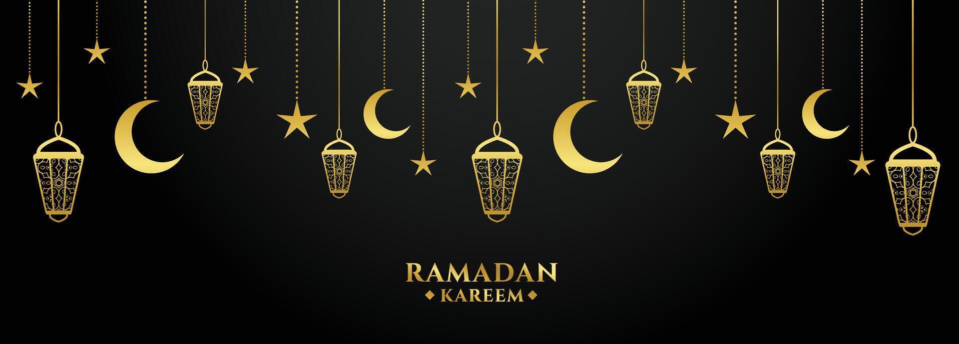 Ramadan kareem d'oro e nero decorativo bandiera design vettore