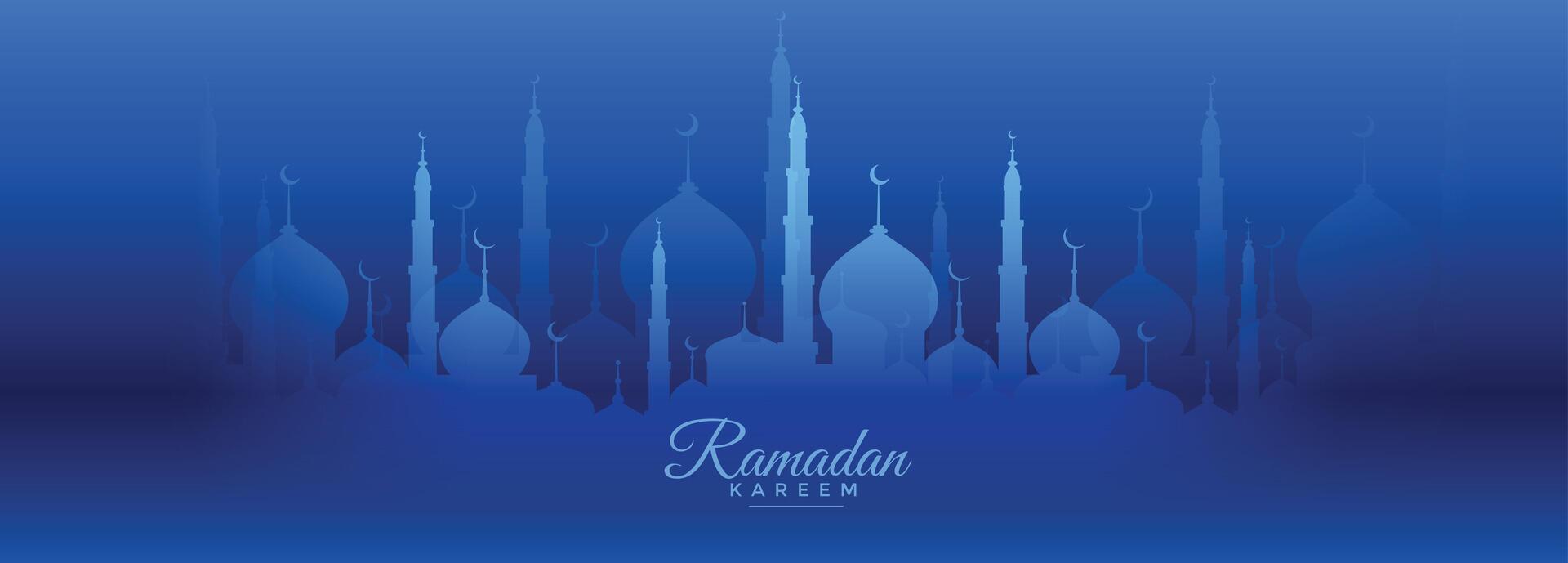 Ramadan kareem blu bandiera con moschea design vettore