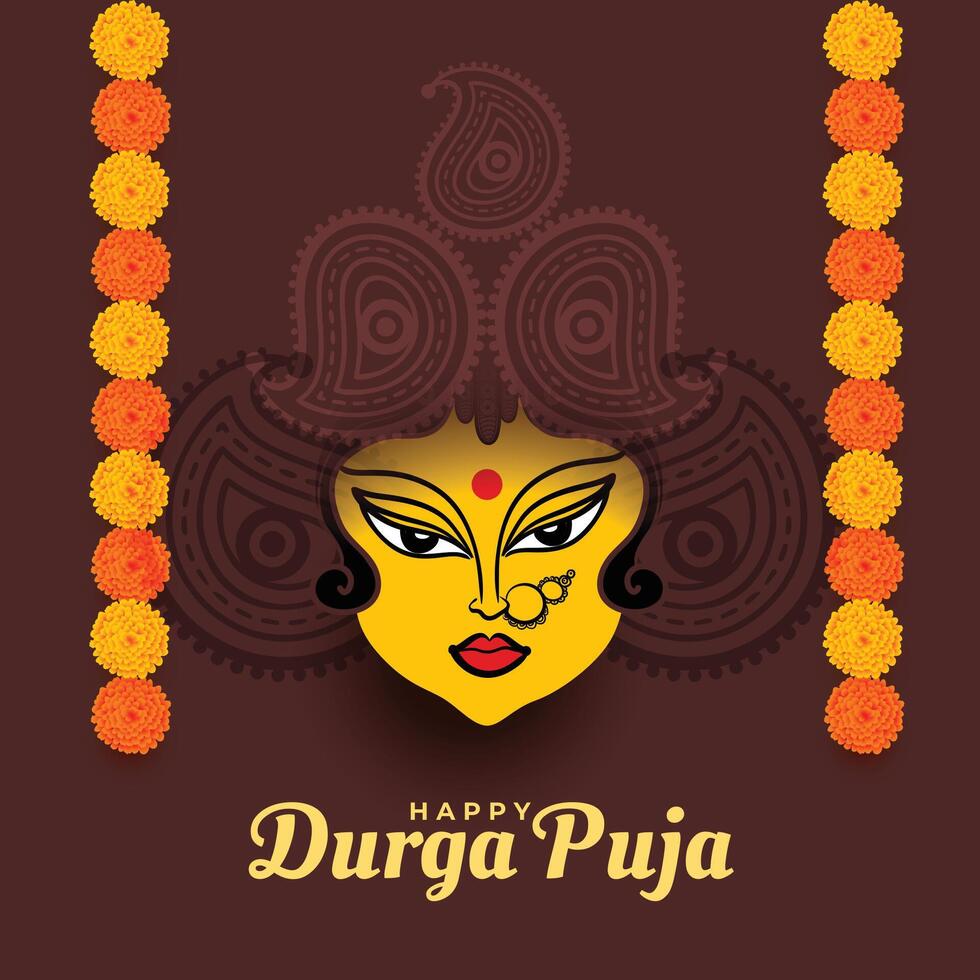 contento Durga pooja fiore decorativo carta design vettore