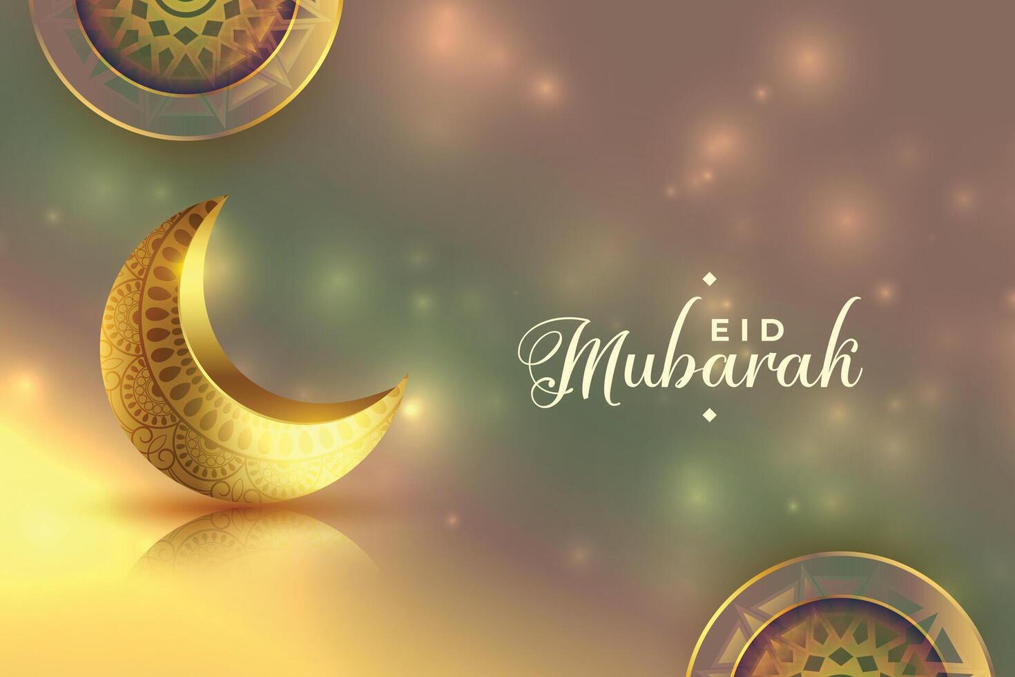 realistico d'oro Luna su eid mubarak brillante sfondo vettore