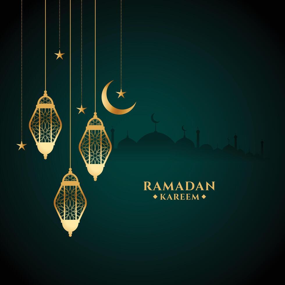 eid Ramadan kareem Festival carta con d'oro lanterna design vettore