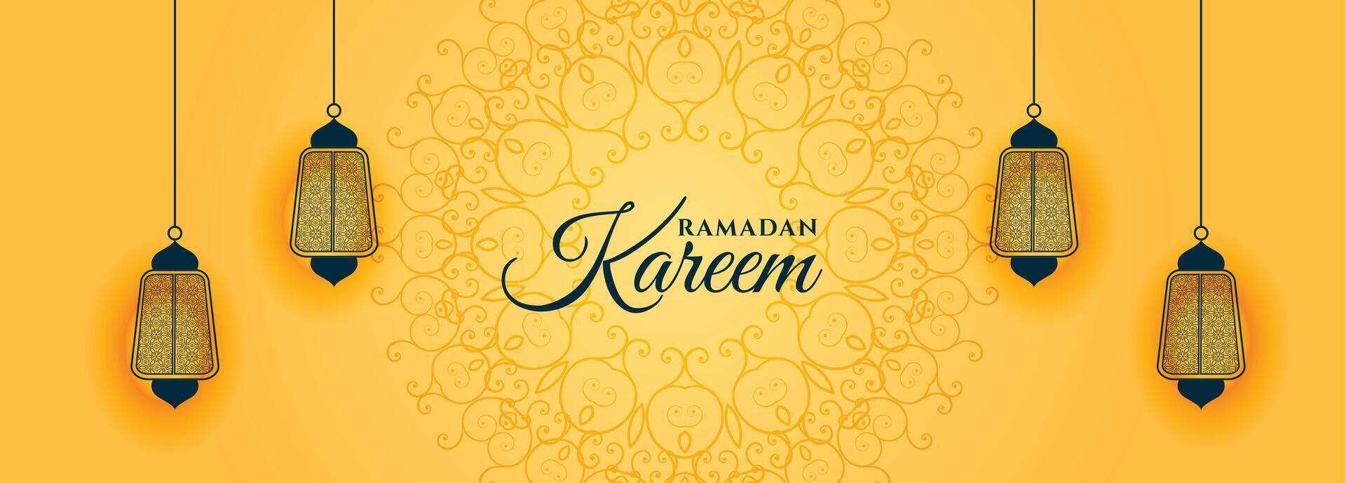 islamico stile Ramadan kareem giallo bandiera design vettore