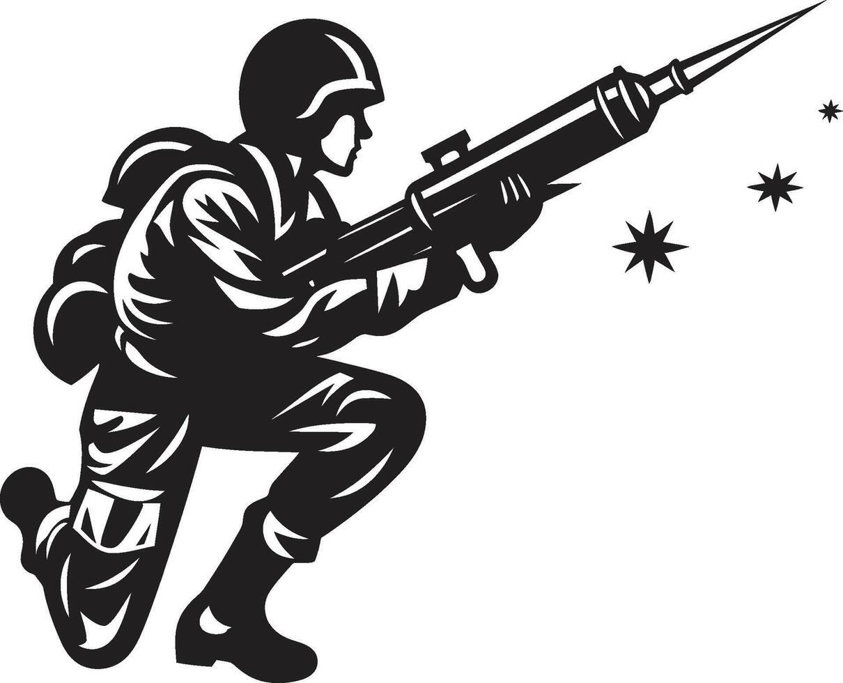 guerra strategica nero razzo soldato icona combattimentoblast soldato licenziare razzo emblema vettore
