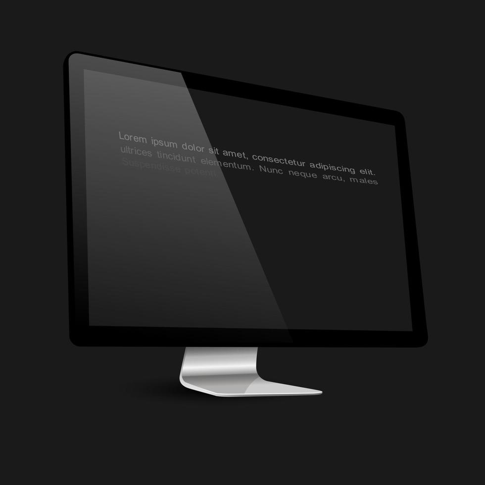 elegante schermo nero del computer su sfondo nero vettore