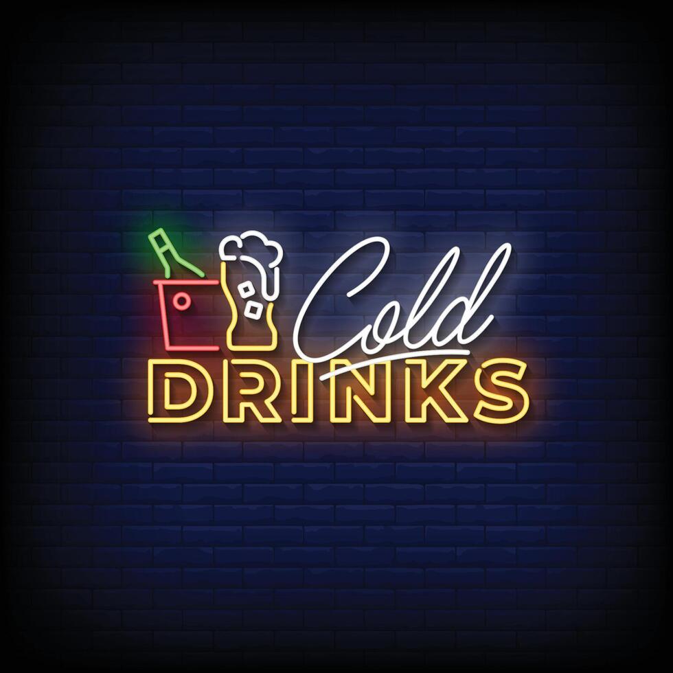 neon cartello freddo bevande con mattone parete sfondo vettore