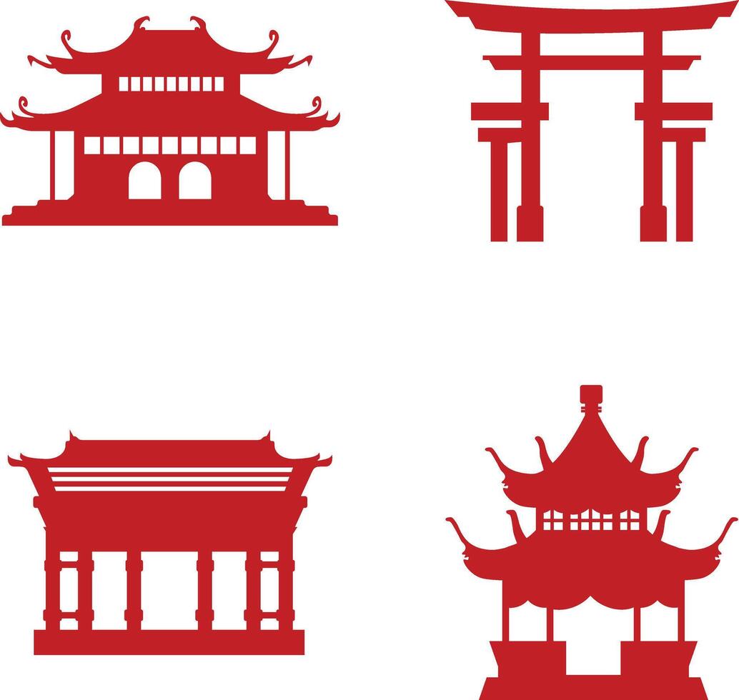 tradizionale Cinese edificio icona impostare. piatto design concetto vettore