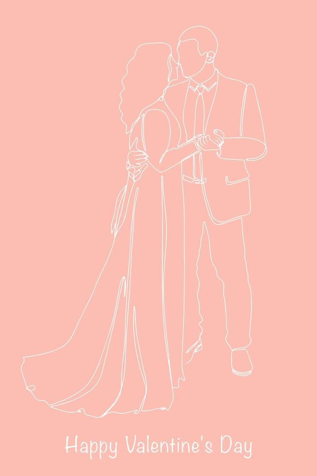 cartolina contento San Valentino giorno. continuo linea disegno di coppie chi amore ogni altro hold mani. vettore illustrazione.