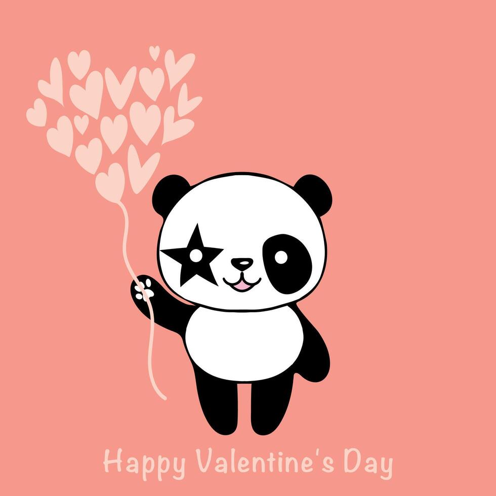 San Valentino carta con carino panda e cuori. amore concetto. vettore