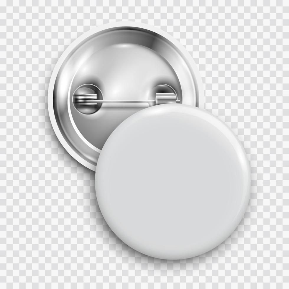 badge bianco bianco, pulsante rotondo, pulsante pin isolato vettore