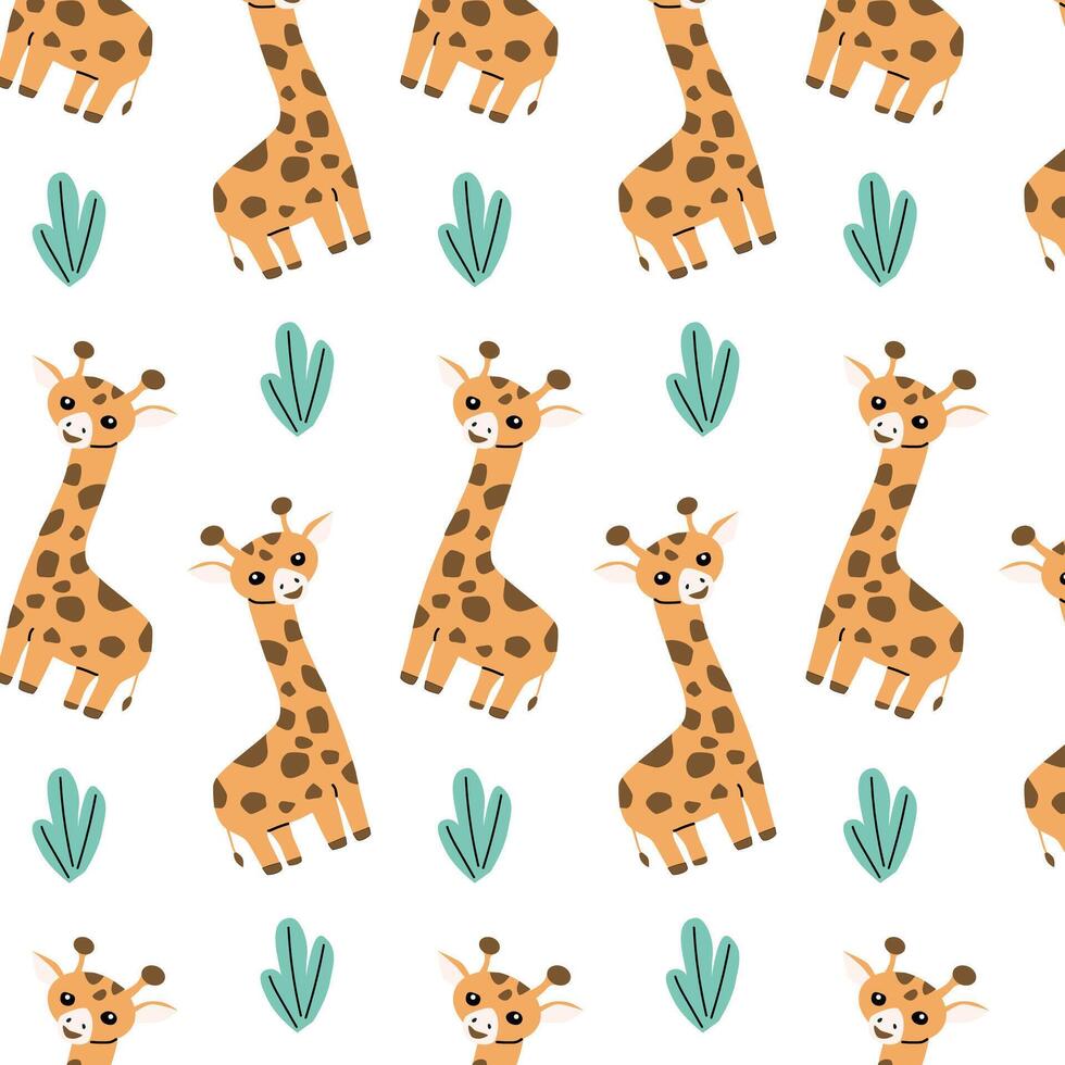 cartone animato animali giraffa e erba erba su bianca sfondo. vettore