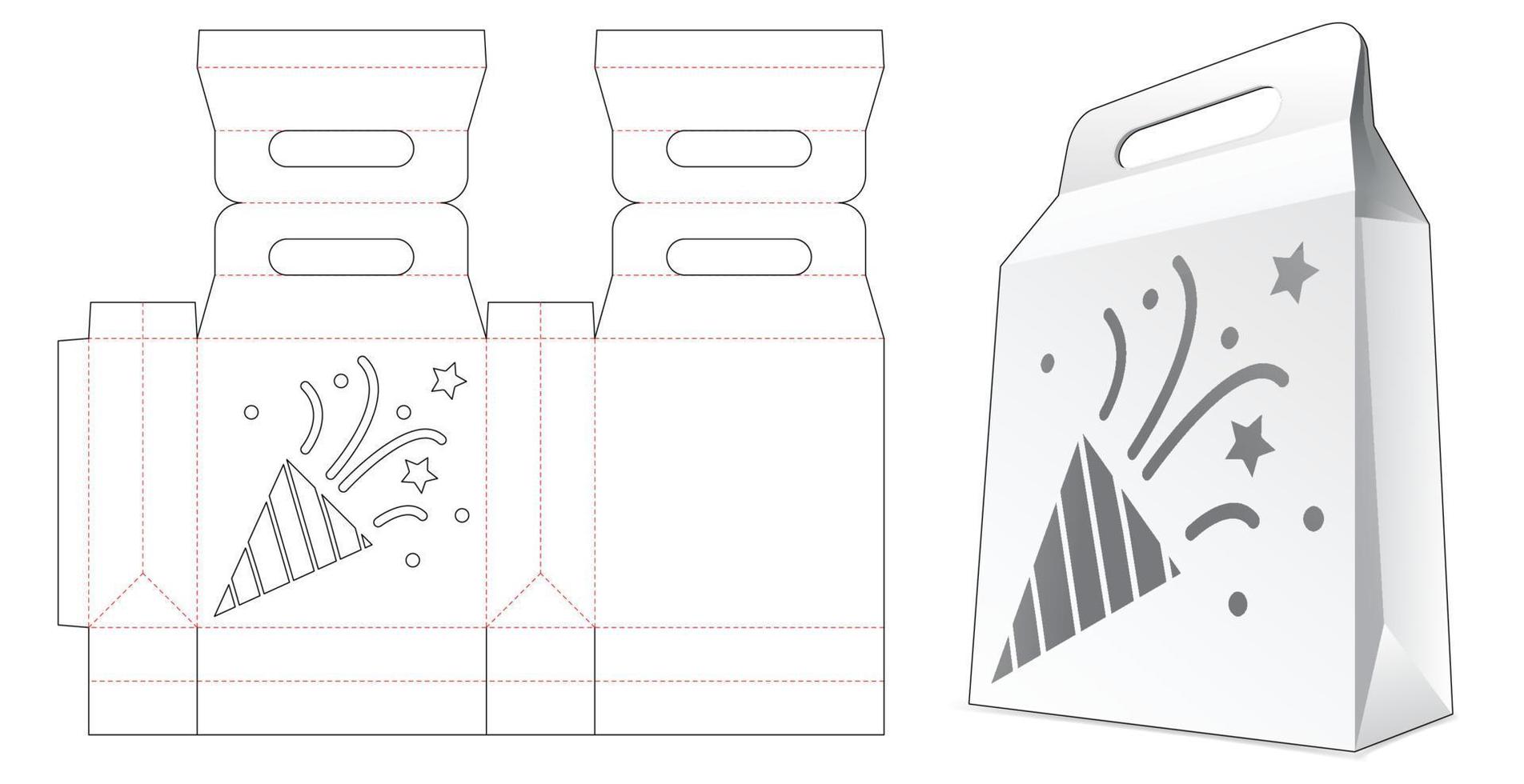 modello fustellato di coriandoli stampati a forma di sacchetto della spesa in cartone vettore