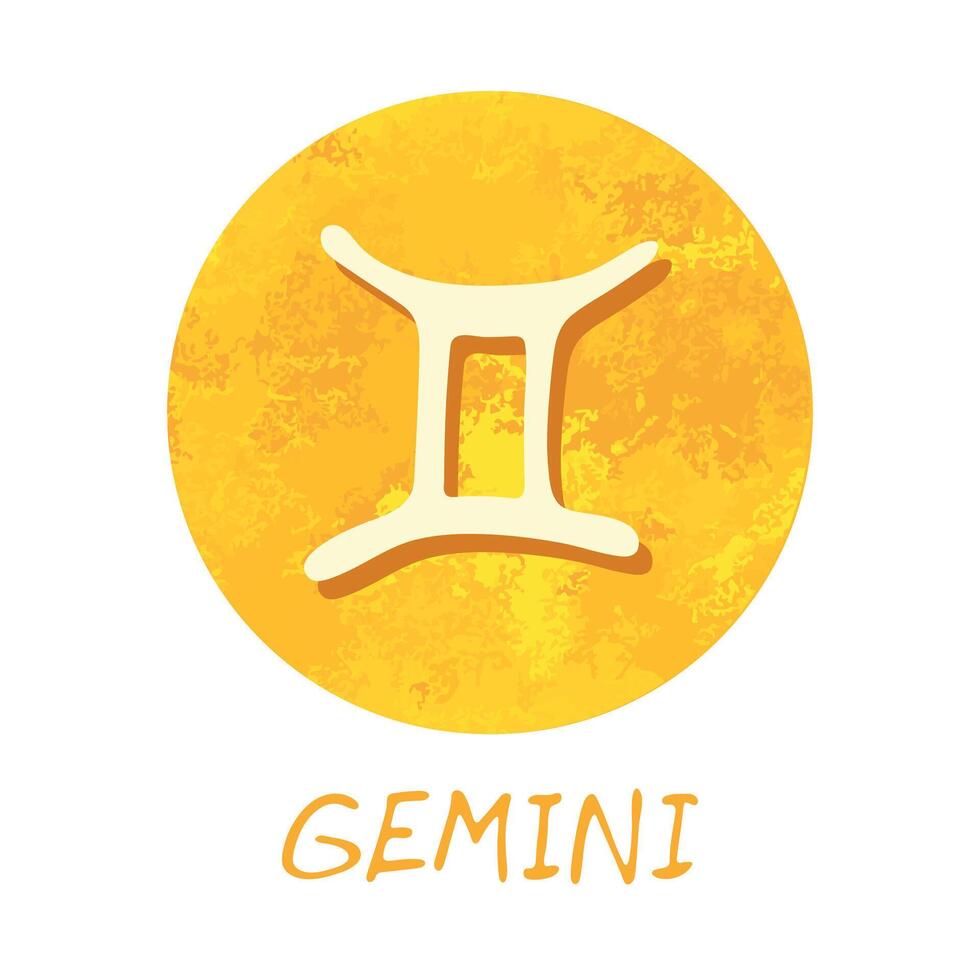 mano disegnato Gemelli zodiaco cartello nel d'oro il giro telaio astrologia scarabocchio clipart elemento per design vettore