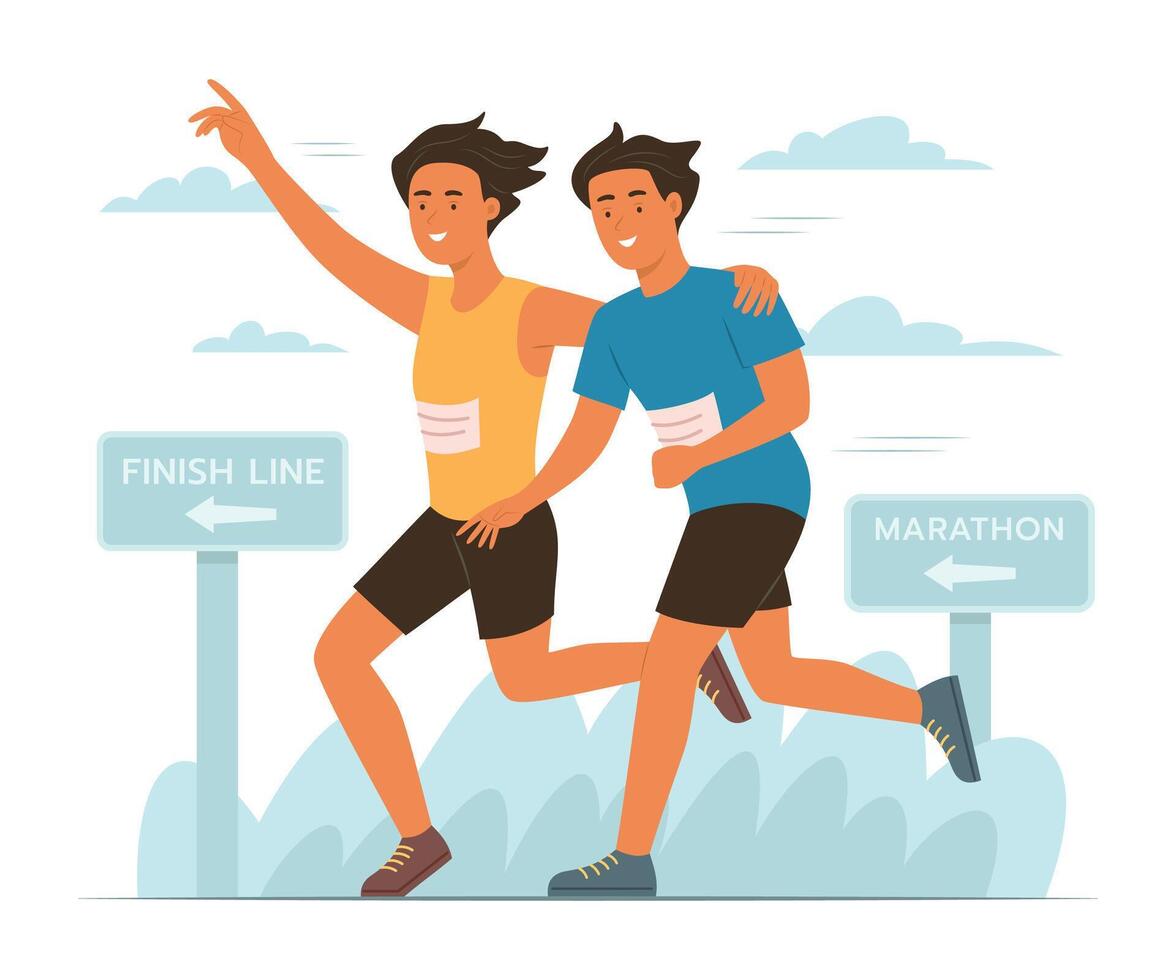corridore uomini aderire maratona in esecuzione insieme per sport concetto illustrazione vettore