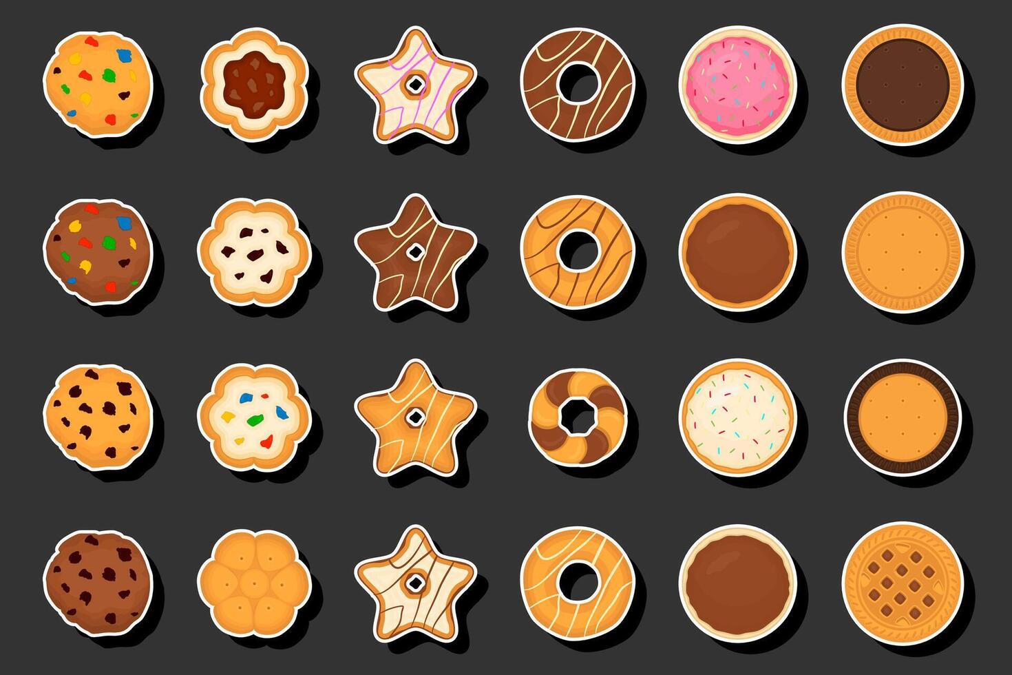 illustrazione su tema fresco dolce gustoso biscotto di consistente vario ingredienti vettore