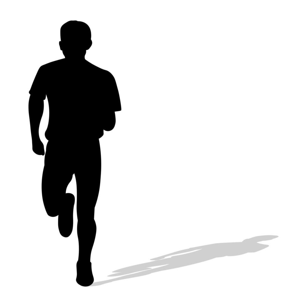 nero silhouette di un atleta corridore con ombra. Atletica, in esecuzione, attraverso, sprint, jogging, a piedi vettore