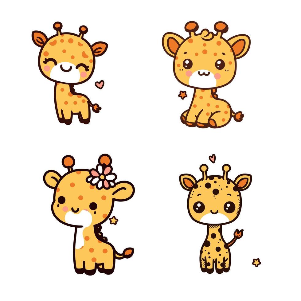 carino cartone animato bambino giraffa impostare. vettore illustrazione isolato su bianca sfondo.