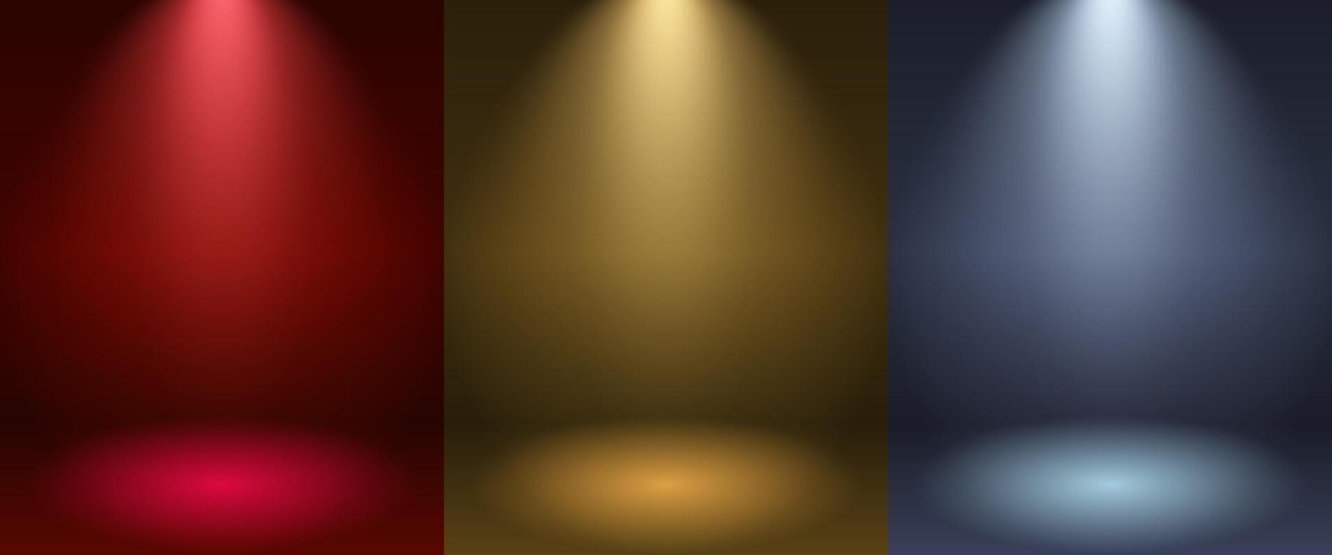 buio e riflettore minimo scena per Prodotto Schermo presentazione, leggero effetto, leggero rosso oro bianca colore, vettore illustrazione