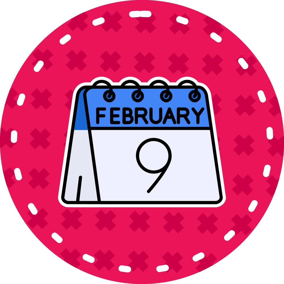 9 ° di febbraio linea pieno etichetta icona vettore