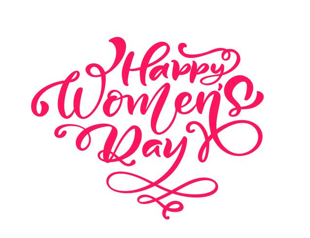 Frase di calligrafia rosa Happy Womens Day. Lettering disegnato a mano di vettore. Illustrazione donna isolata Per la carta di progettazione di scarabocchio di schizzo di festa vettore