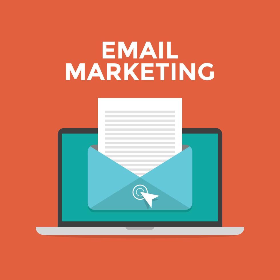 laptop con busta e leggere e-mail sullo schermo. email marketing, concetti di pubblicità su Internet. vettore