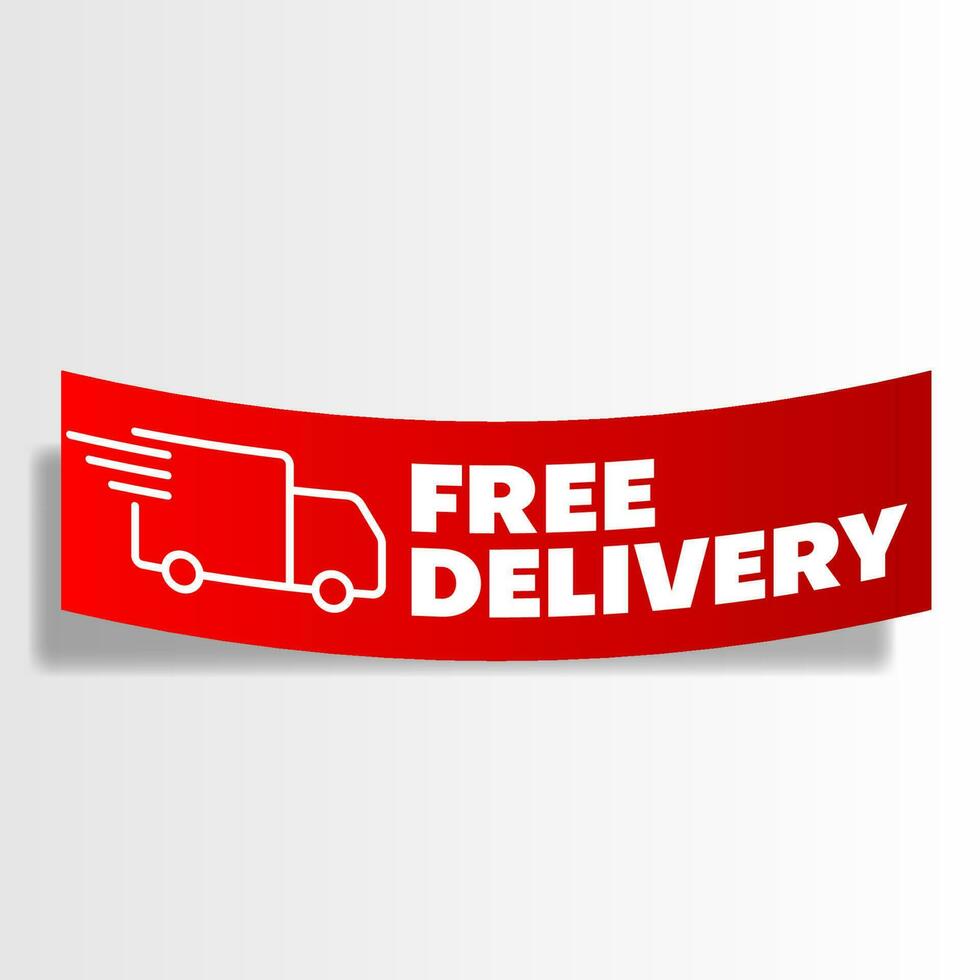 icona di consegna gratuita rossa realistica con stile di carta vettore