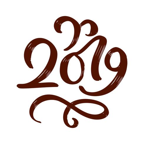 Handwritting testo di calligrafia di vettore di flourish 2019. Nuovo anno disegnato a mano e numero 2019 di iscrizione di Natale Illustrazione per la cartolina d&#39;auguri, invito, etichetta di feste