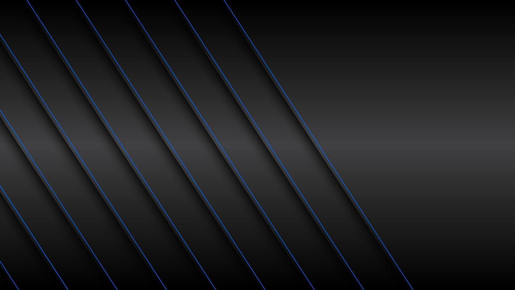 sfondo di design materiale nero e blu con linee diagonali blu, illustrazione vettoriale widescreen astratta moderna