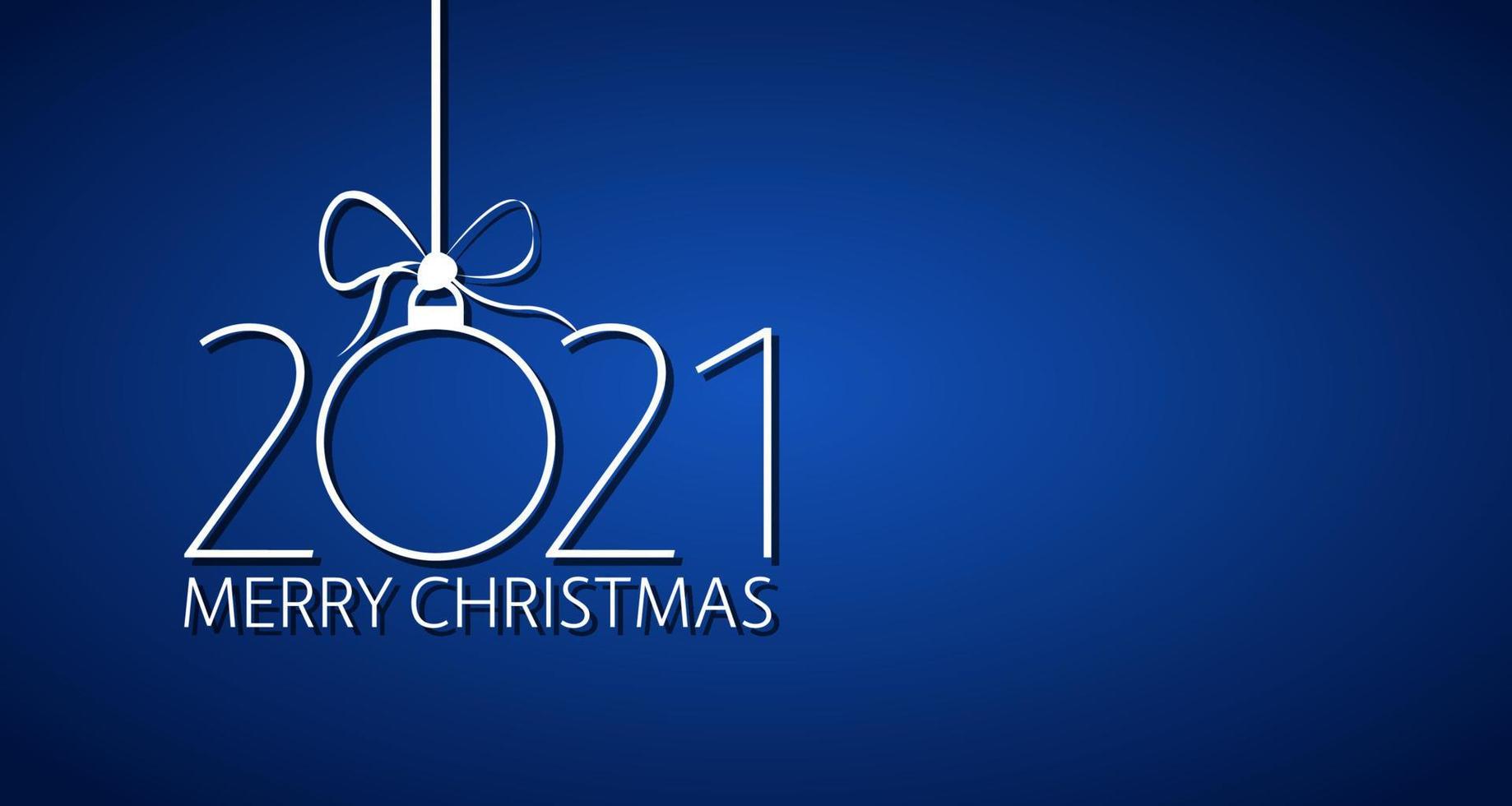 sfondo di Natale blu semplice moderno con palla di Natale. biglietto di auguri per le vacanze con segno di buon natale vettore